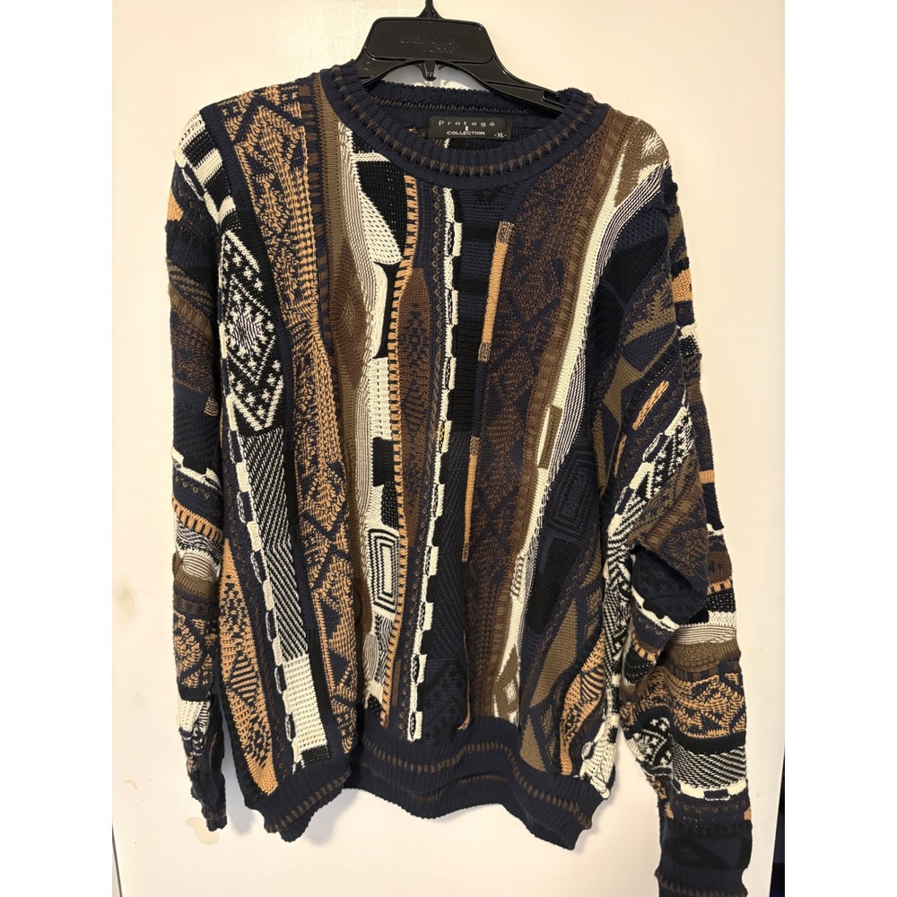 Protege Collection Mens XL 3D Textured Knit Sweater Vintage 90s Multi Color